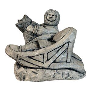 Vintage Glacial Ice Age Sculptures ACE Alaska Child Dog Sled Figurine 5 Inch